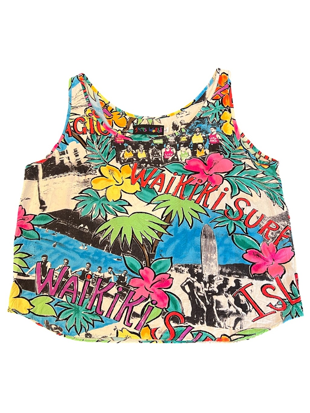 Rare Jams World Waikiki Surf Island Magic Life Guards Floral Tank Top Large